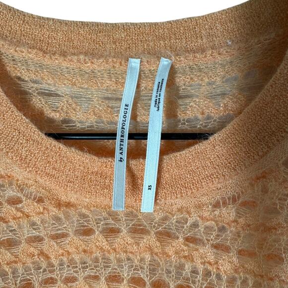 By Anthropologie Open Stitch Pullover Sweater Wool Orange Peach XS Oversized - Picture 4 of 8